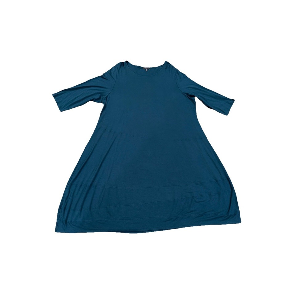 Eileen Fisher Midi Dress‎ Women Size 3X Green 1/2 Sleeves Stretchy Lagenlook